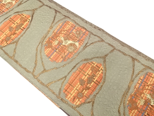 瓢箪に草花模様織り出し　名古屋帯